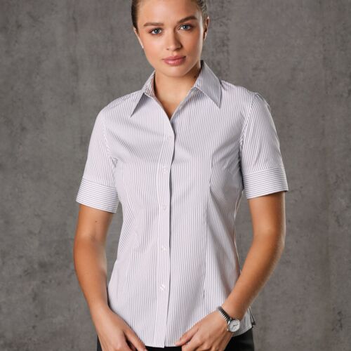 Shiny Women's Ticking Stripe Short Sleeve Shirt M8200S Women's Ticking Stripe Short Sleeve Shirt Thumbnail